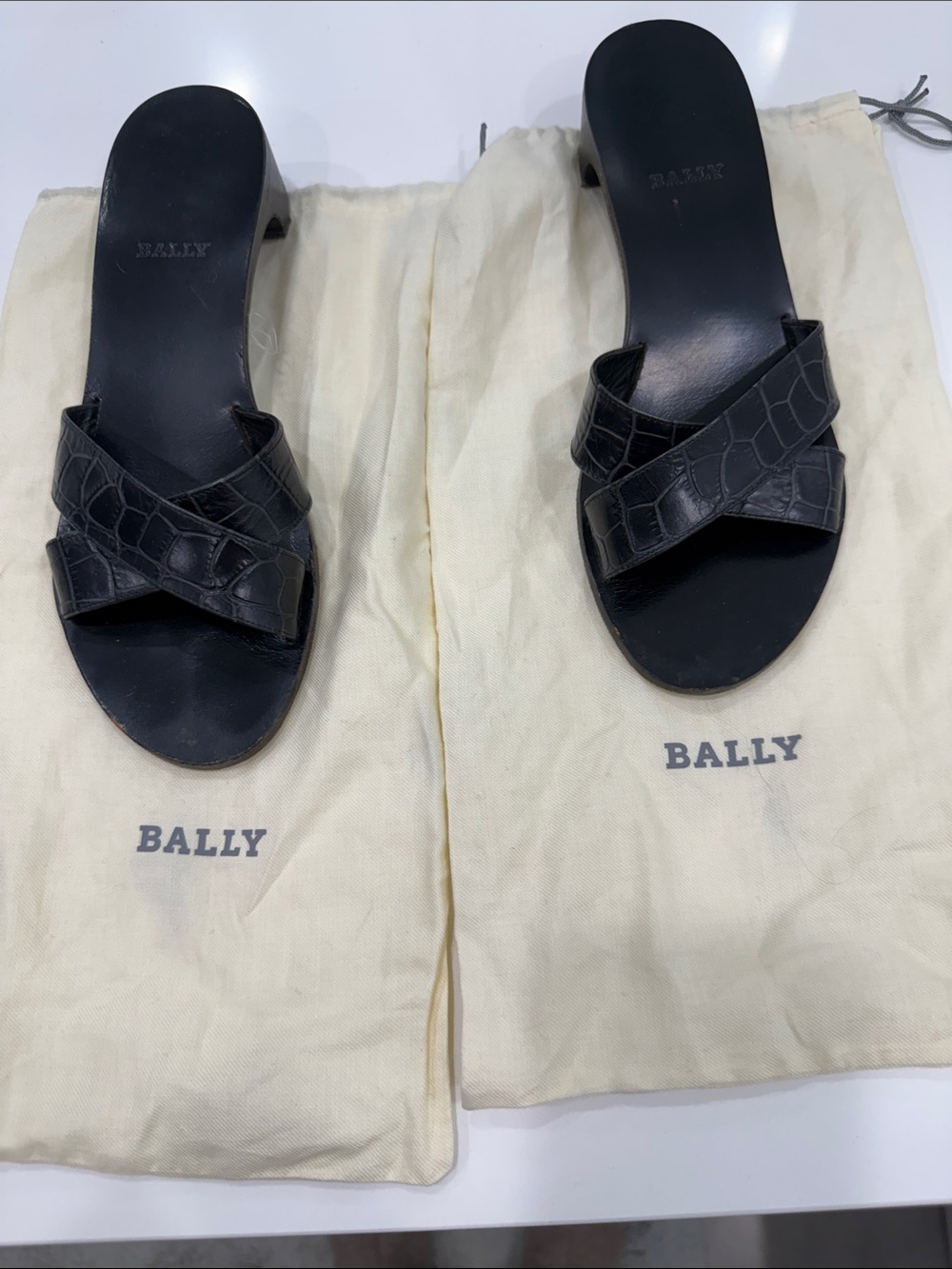 Bally Black Croc-Embossed Slide Mules